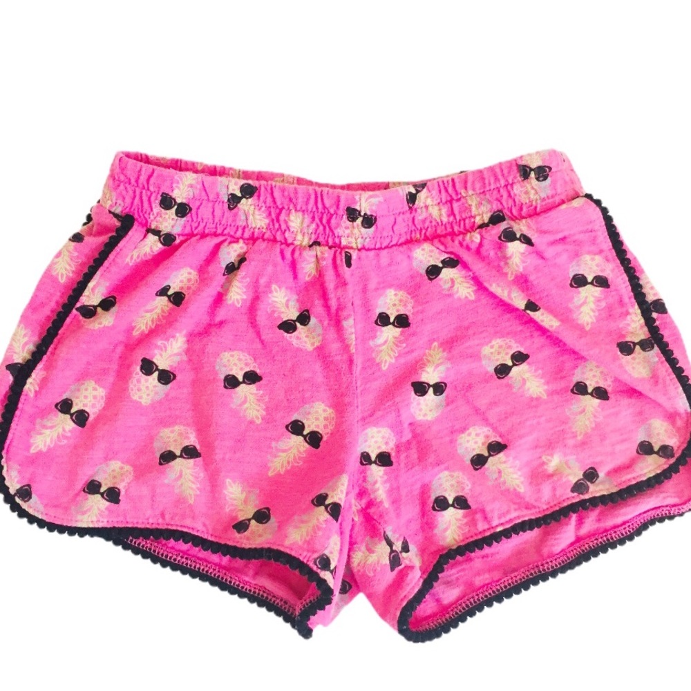 Justice Girls Pink Pineapple Sunglasses Print Tassel Shorts Size 8